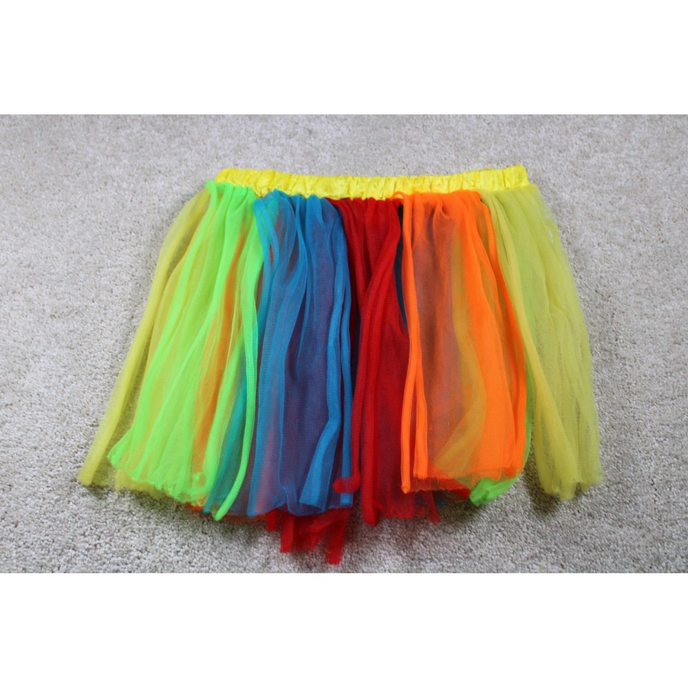 Rainbow Tutu Skirt One Size Fits Most Kids Costume Neon Mesh Multicolor Dress Up